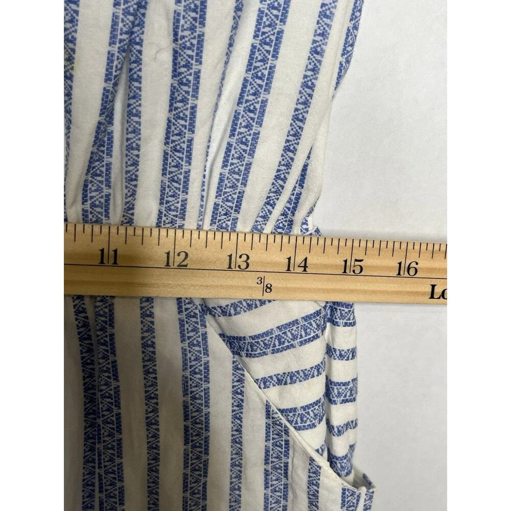 Merona Dress Women Size Small Blue White Striped Belted Pockets Cap Sleeve